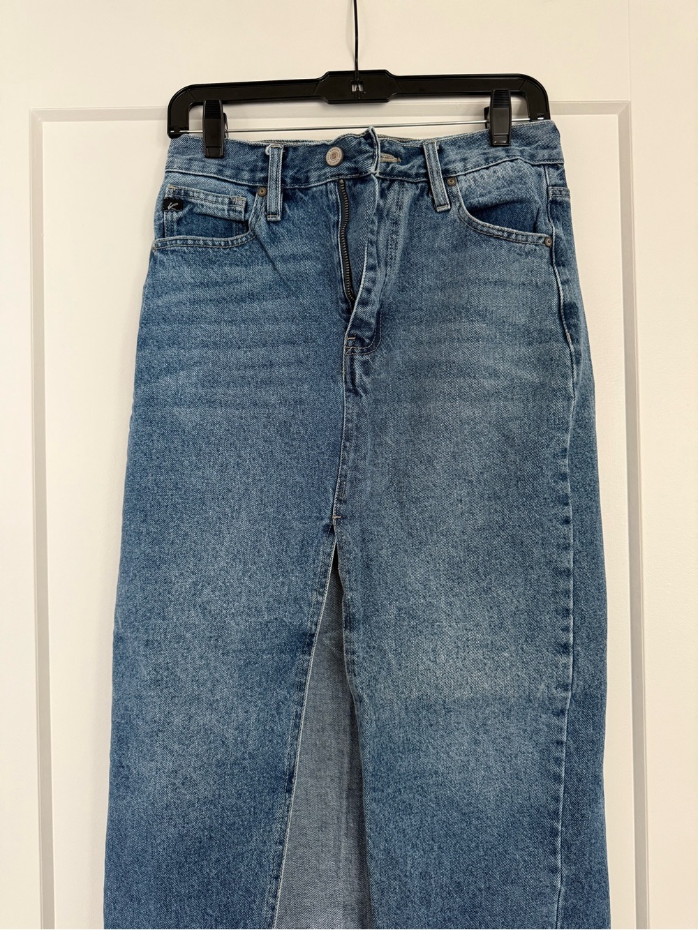 KanCan Blue Denim Maxi Skirt with Front Slit
